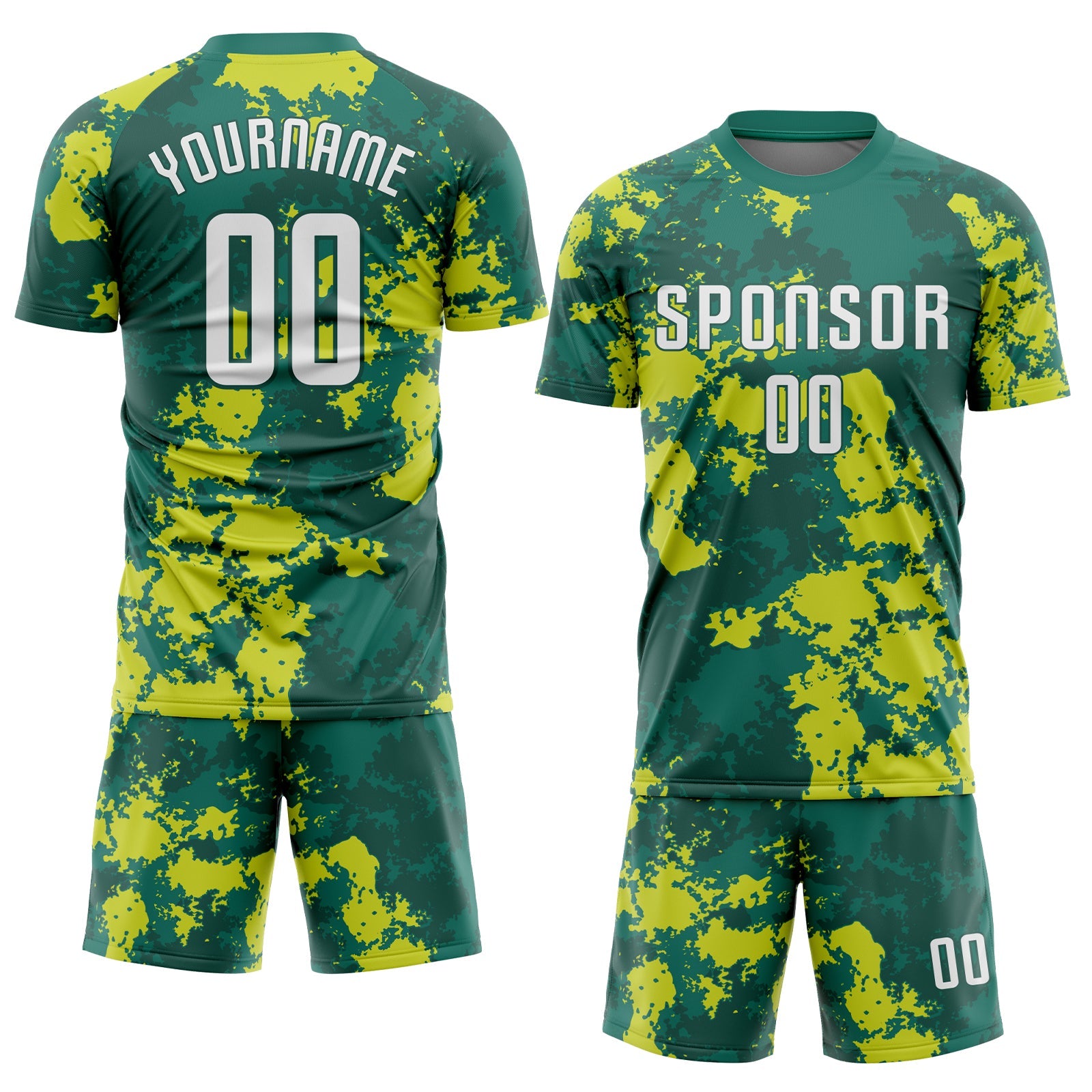Custom Kelly Green White-Neon Green Sublimation Soccer Uniform Jersey view 2