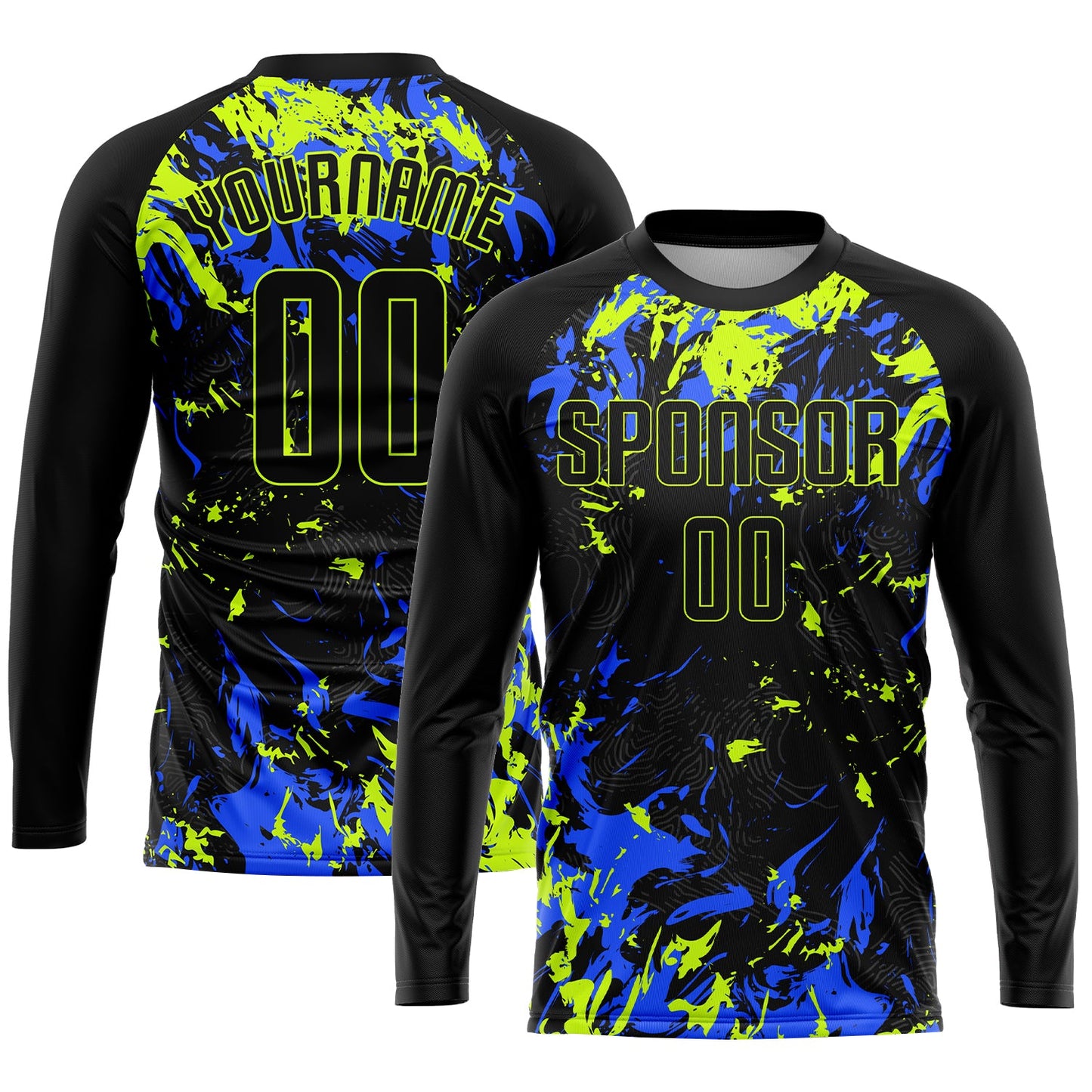 Custom Black Black Neon Green-Royal Sublimation Soccer Uniform Jersey view 3