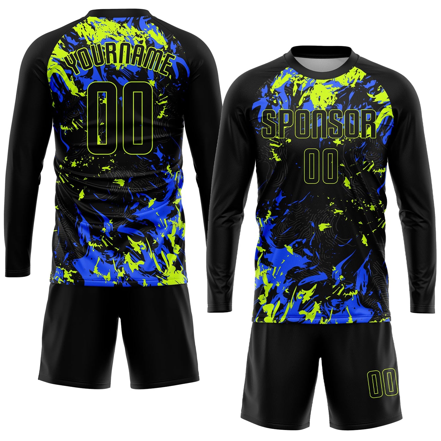 Custom Black Black Neon Green-Royal Sublimation Soccer Uniform Jersey view 4