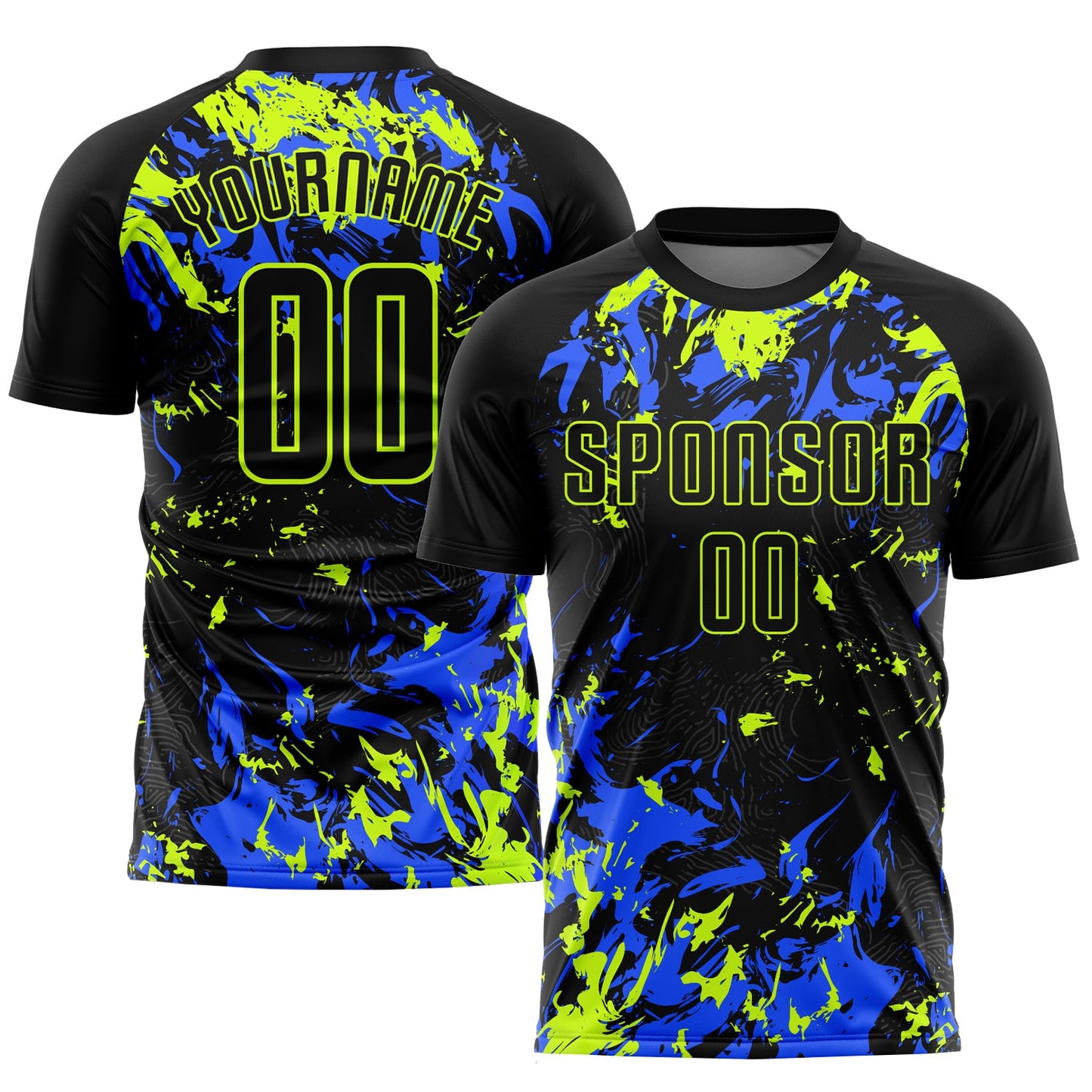 Custom Black Black Neon Green-Royal Sublimation Soccer Uniform Jersey - Main View