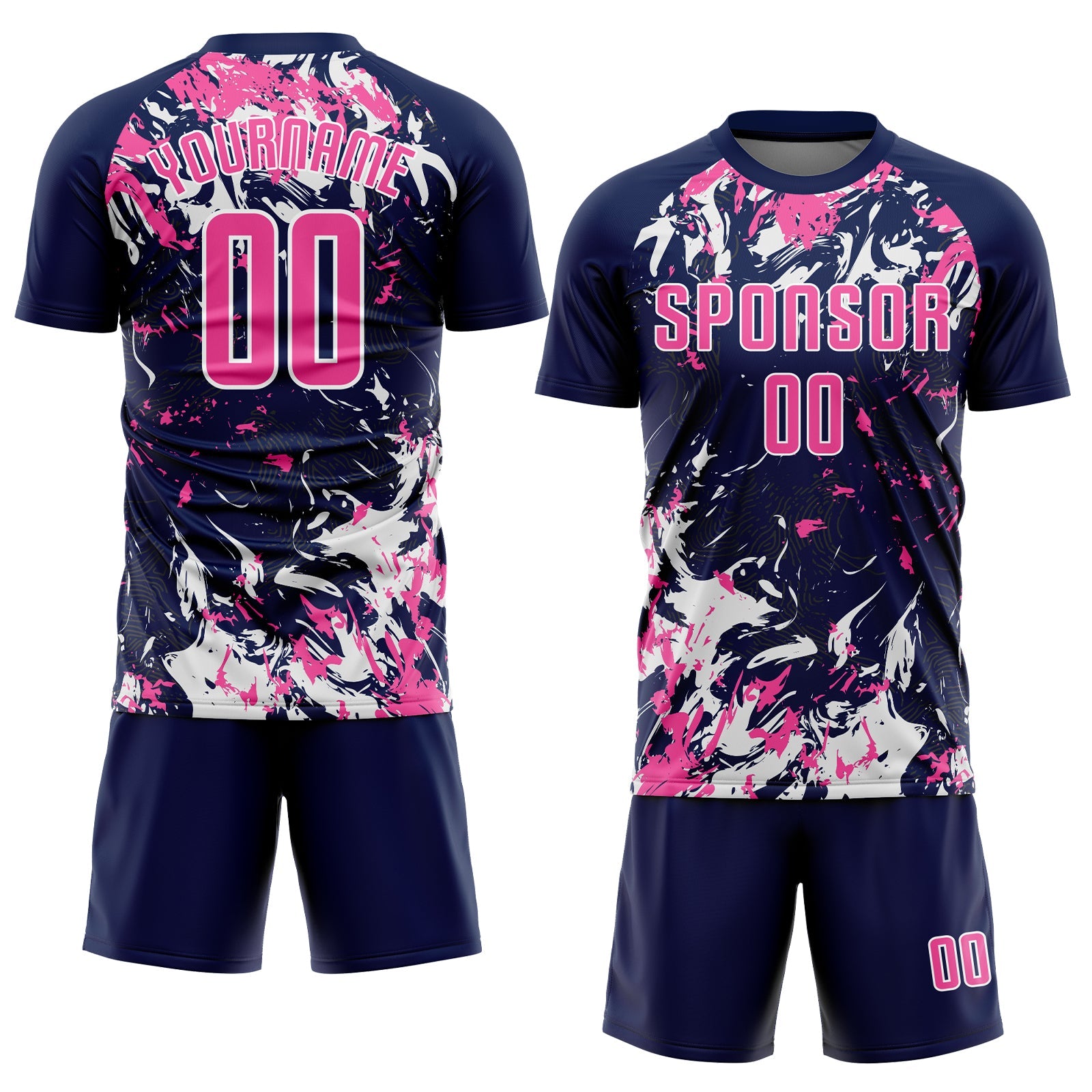 Custom Navy Pink-White Sublimation Soccer Uniform Jersey view 2