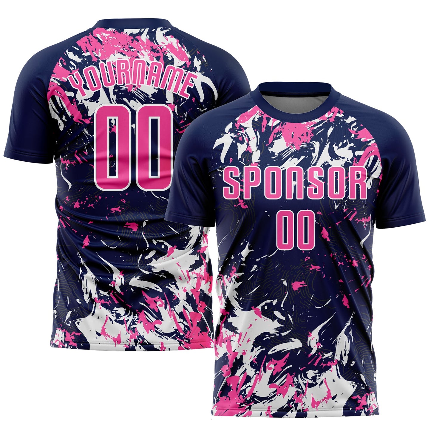Custom Navy Pink-White Sublimation Soccer Uniform Jersey - Main View