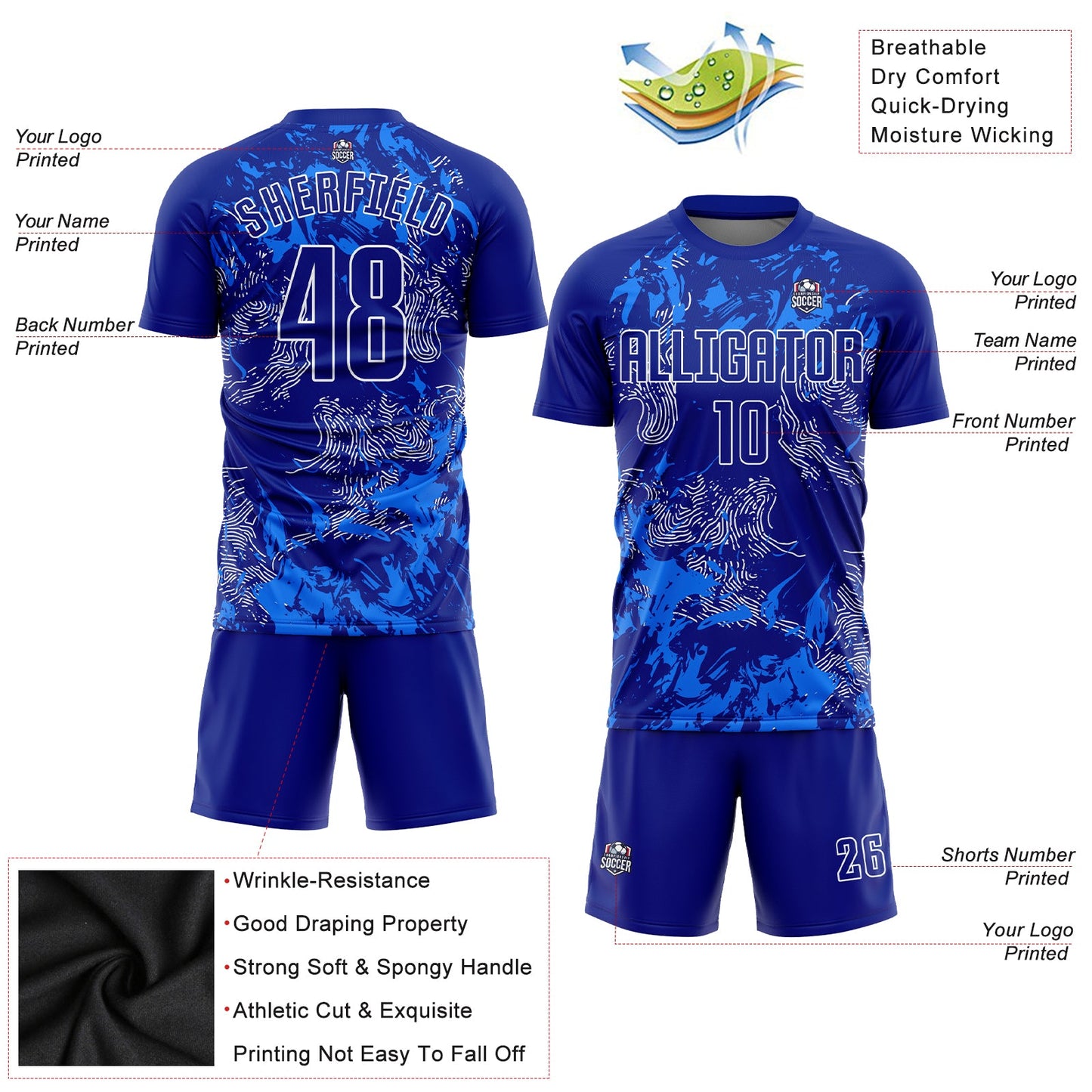 Custom Royal Royal-White Sublimation Soccer Uniform Jersey view 3