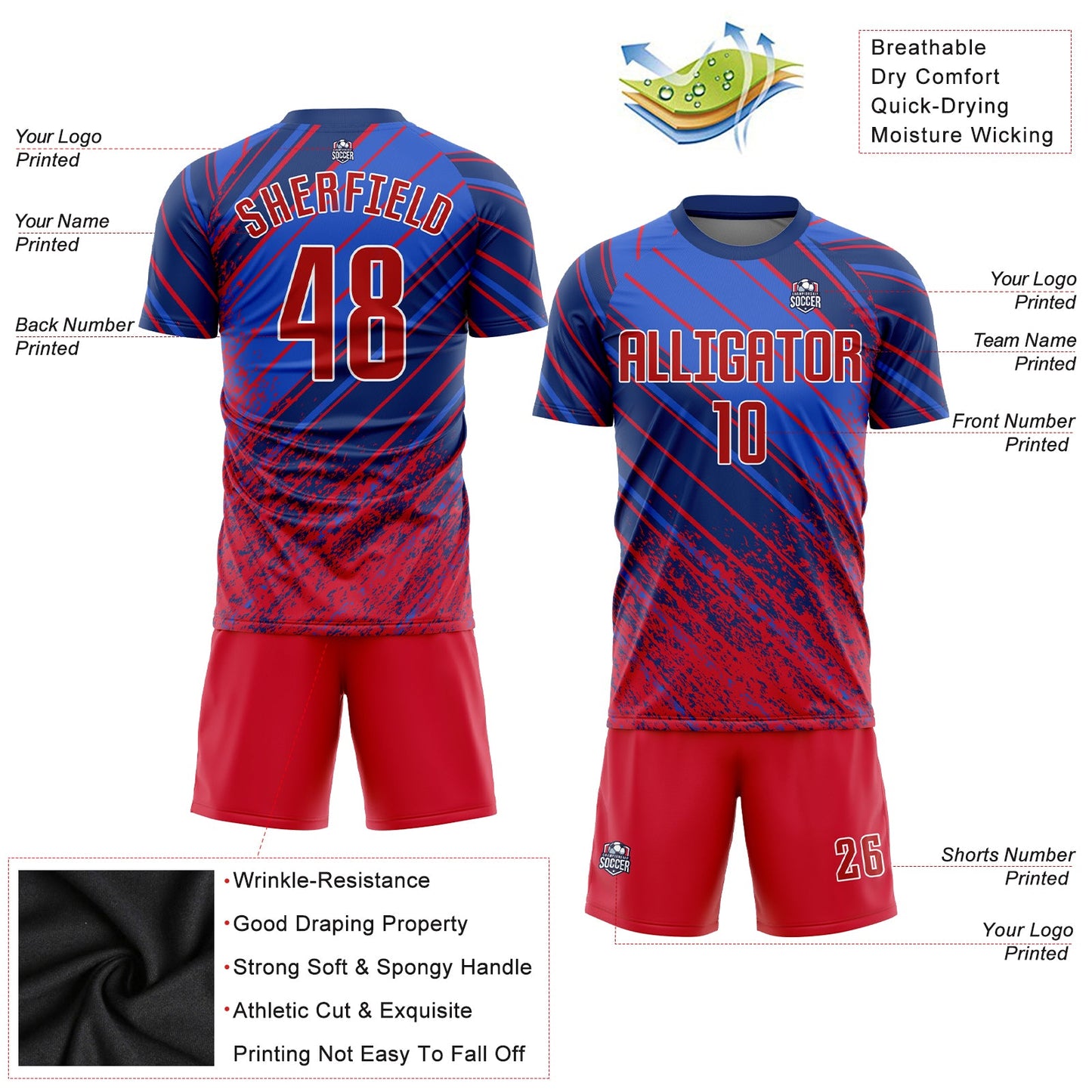 Custom Royal Red-White Sublimation Soccer Uniform Jersey view 3
