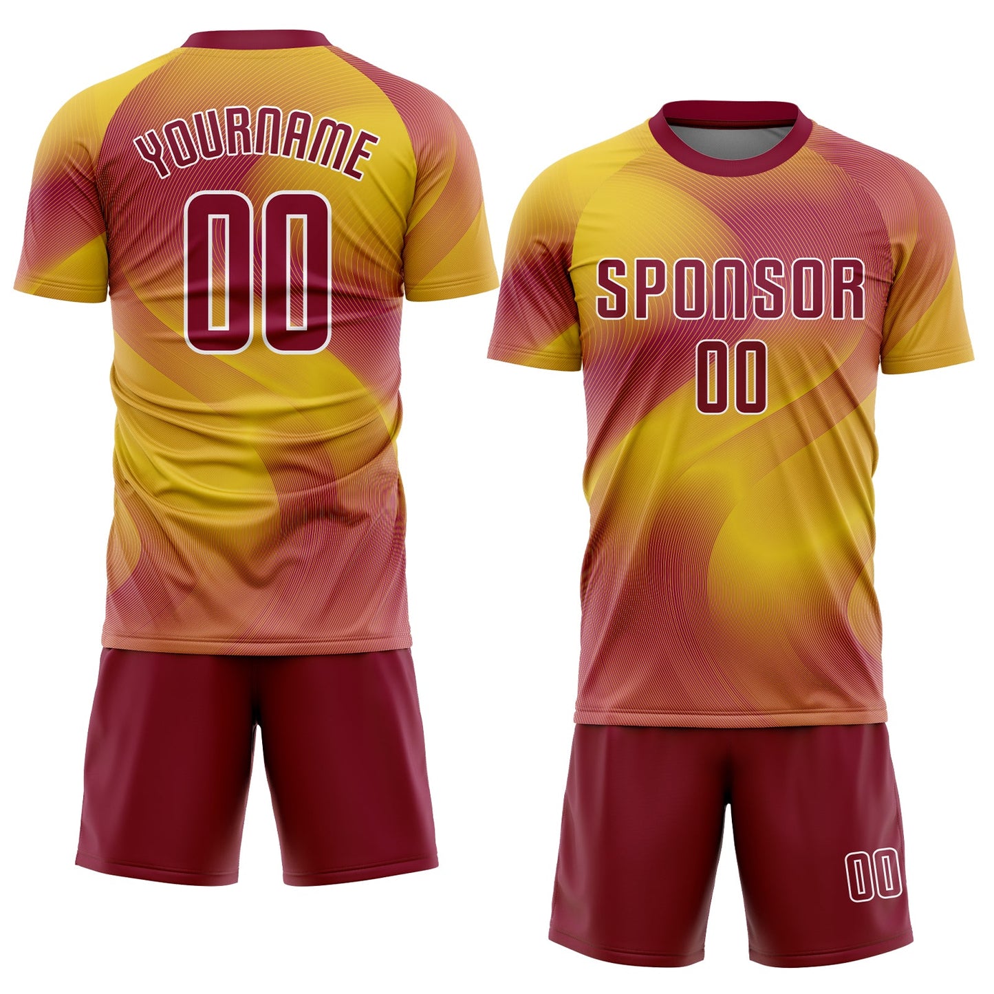 Custom Gold Crimson-White Sublimation Soccer Uniform Jersey view 2