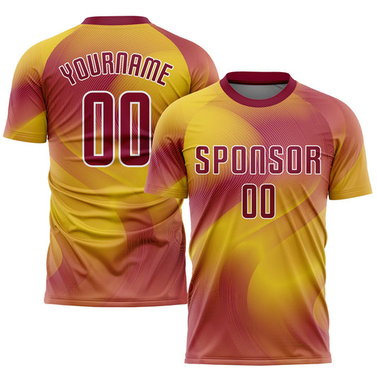 Custom Gold Crimson-White Sublimation Soccer Uniform Jersey - Main View