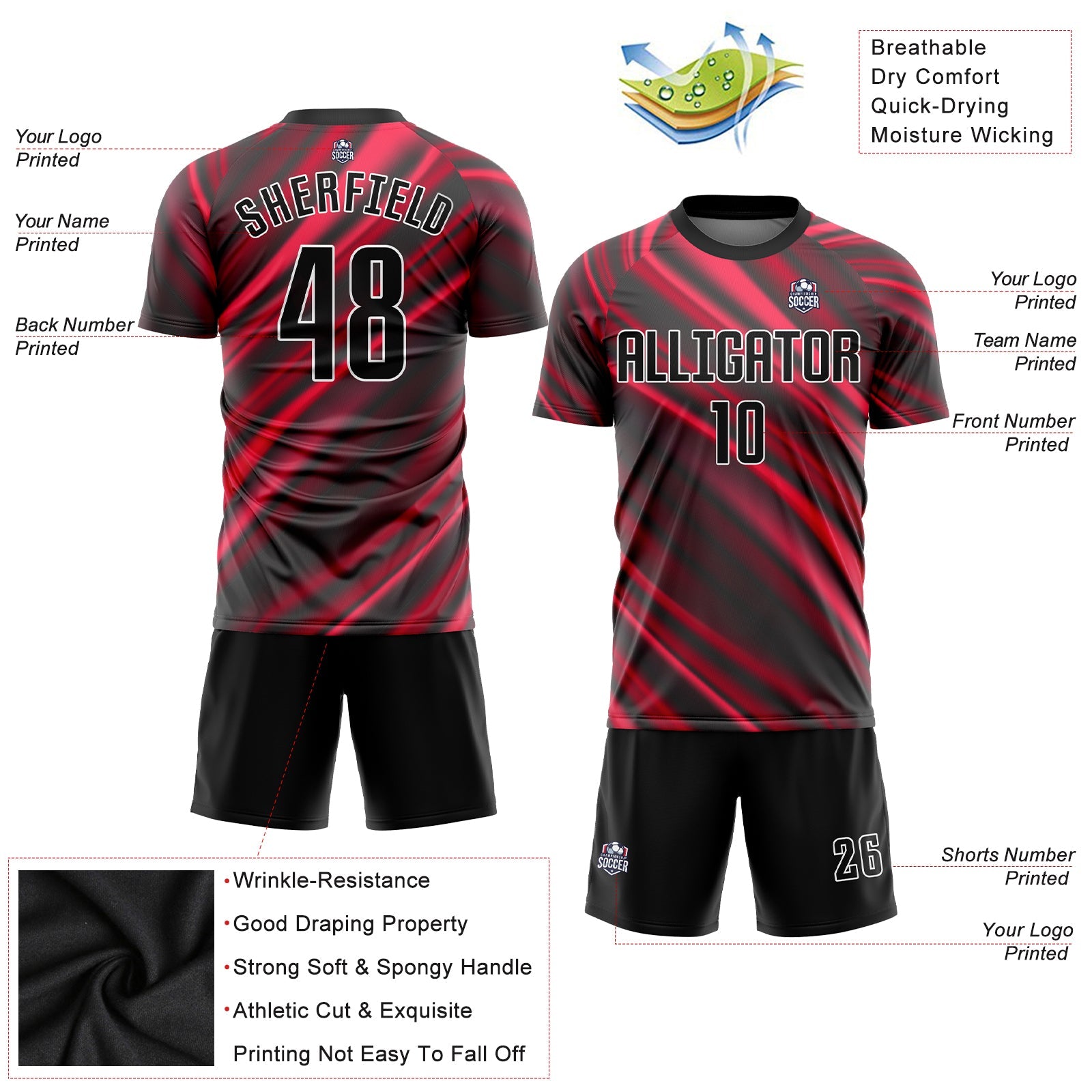 Custom Red Black-White Sublimation Soccer Uniform Jersey view 3