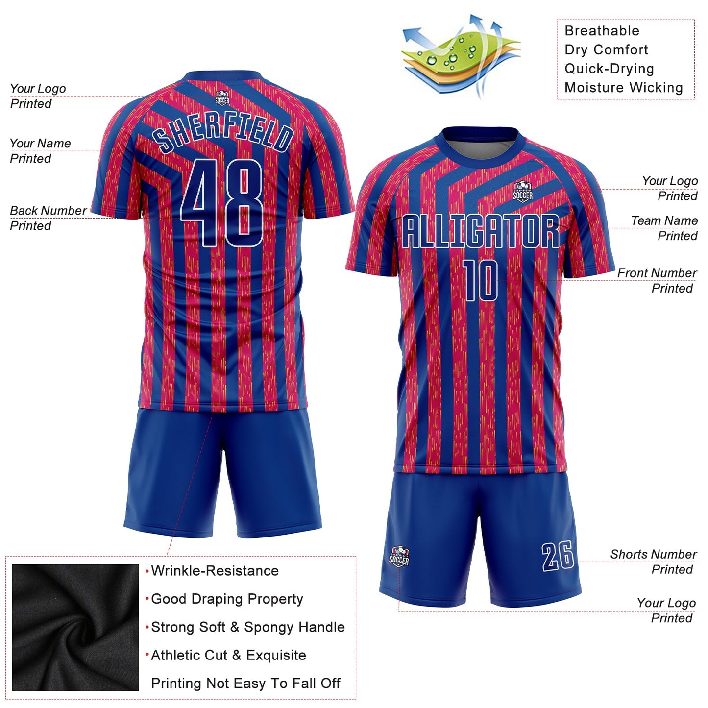 Custom Red Royal-White Sublimation Soccer Uniform Jersey view 3