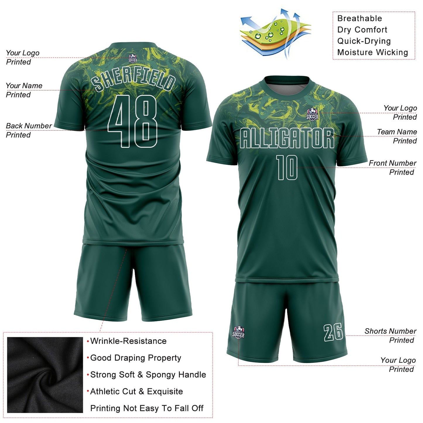 Custom Kelly Green Kelly Green-Gold Sublimation Soccer Uniform Jersey view 3