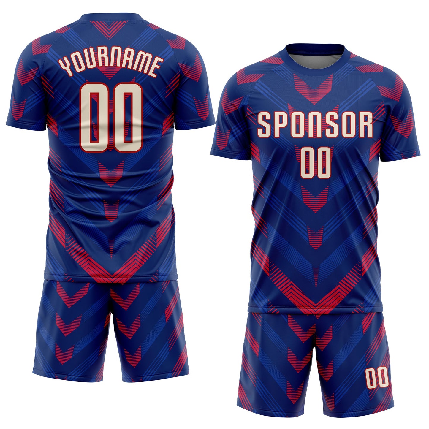 Custom Royal Cream-Red Sublimation Soccer Uniform Jersey view 2