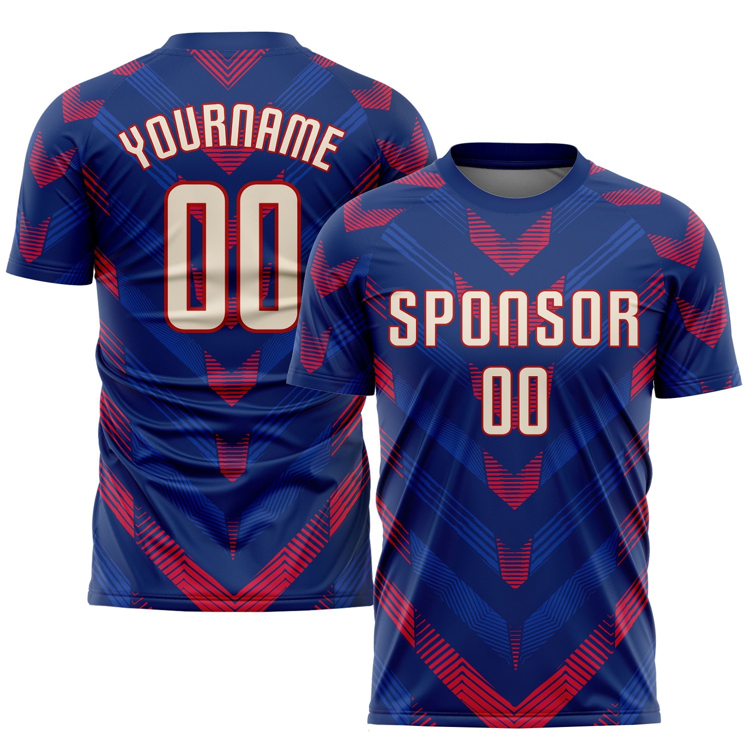 Custom Royal Cream-Red Sublimation Soccer Uniform Jersey - Main View