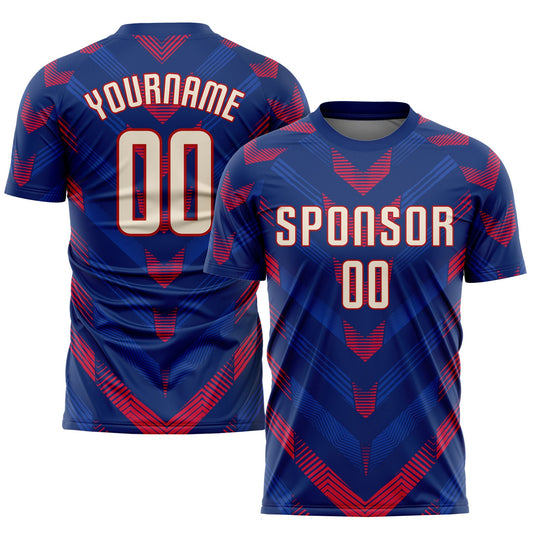 Custom Royal Cream-Red Sublimation Soccer Uniform Jersey - Main View
