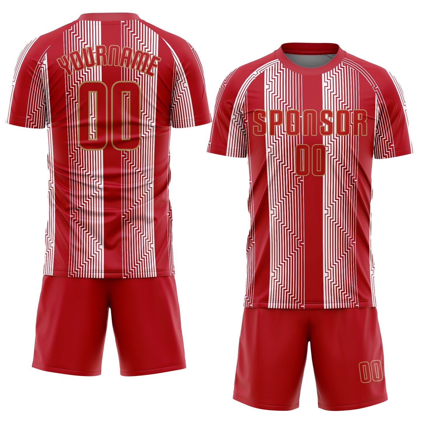 Custom Red Red-Old Gold Sublimation Soccer Uniform Jersey view 2