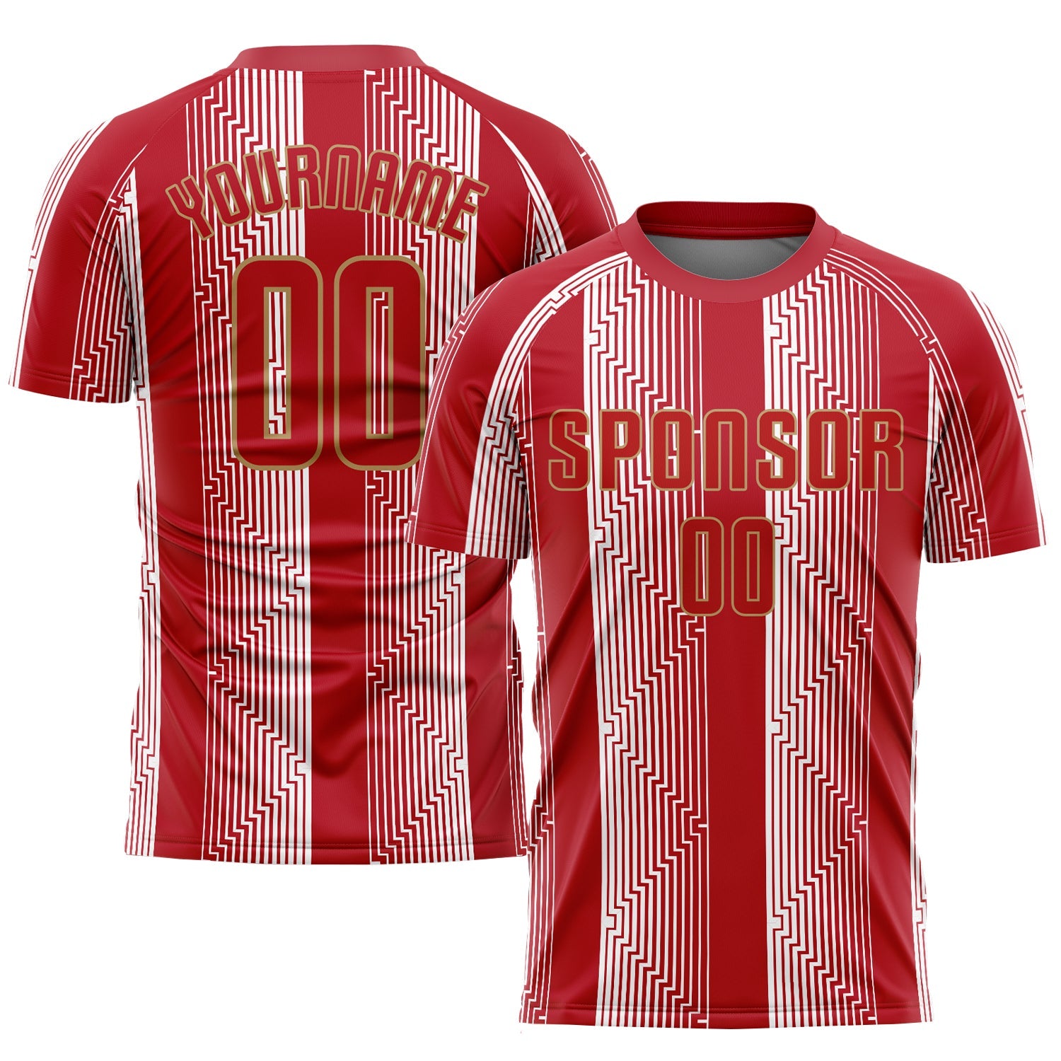 Custom Red Red-Old Gold Sublimation Soccer Uniform Jersey - Main View