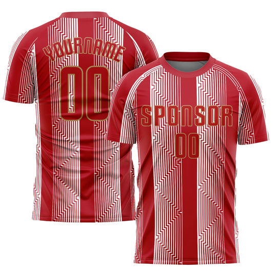 Custom Red Red-Old Gold Sublimation Soccer Uniform Jersey - Main View