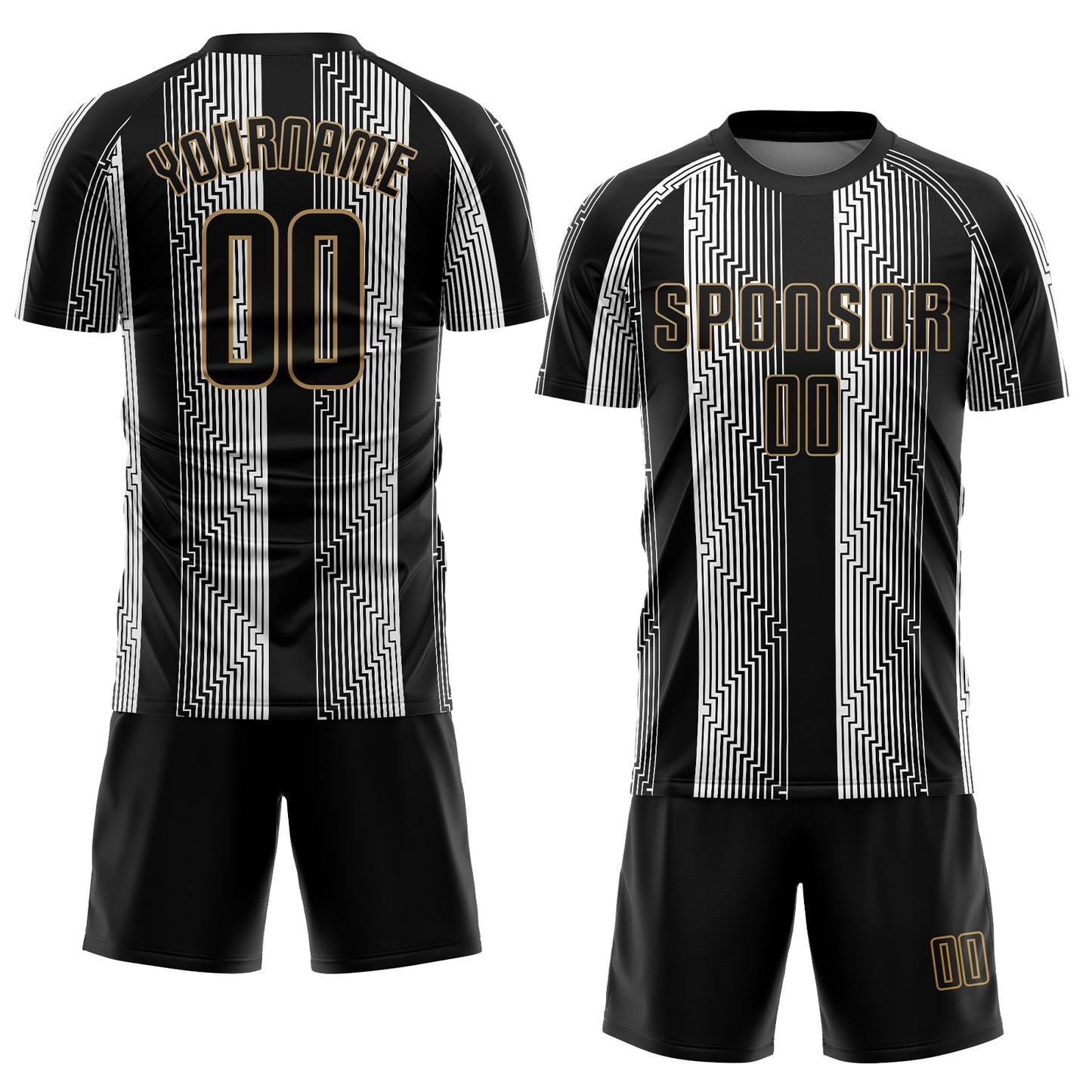 Custom Black Black-Old Gold Sublimation Soccer Uniform Jersey view 2