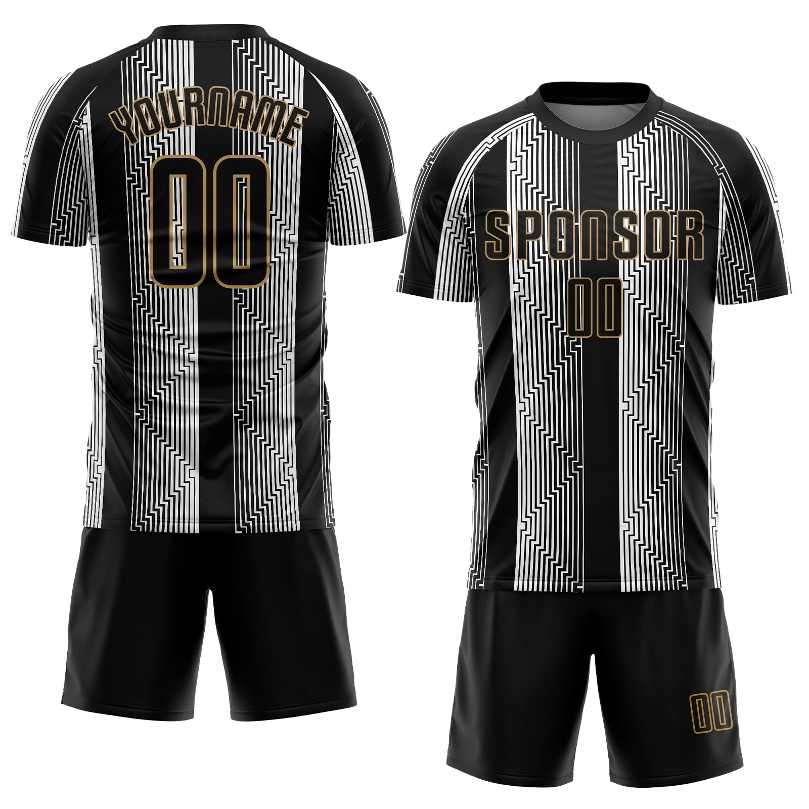 Custom Black Black-Old Gold Sublimation Soccer Uniform Jersey view 2