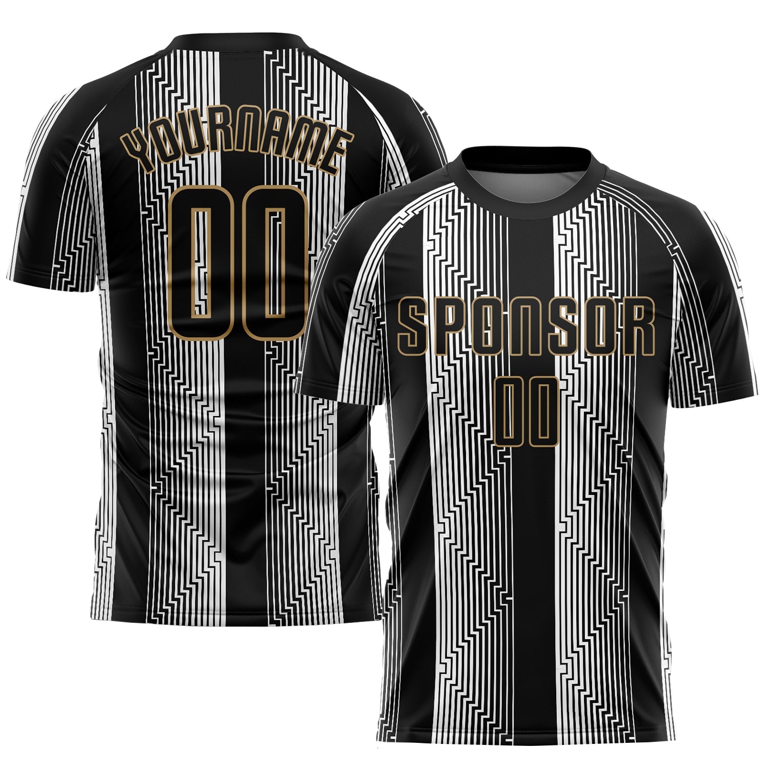 Custom Black Black-Old Gold Sublimation Soccer Uniform Jersey - Main View