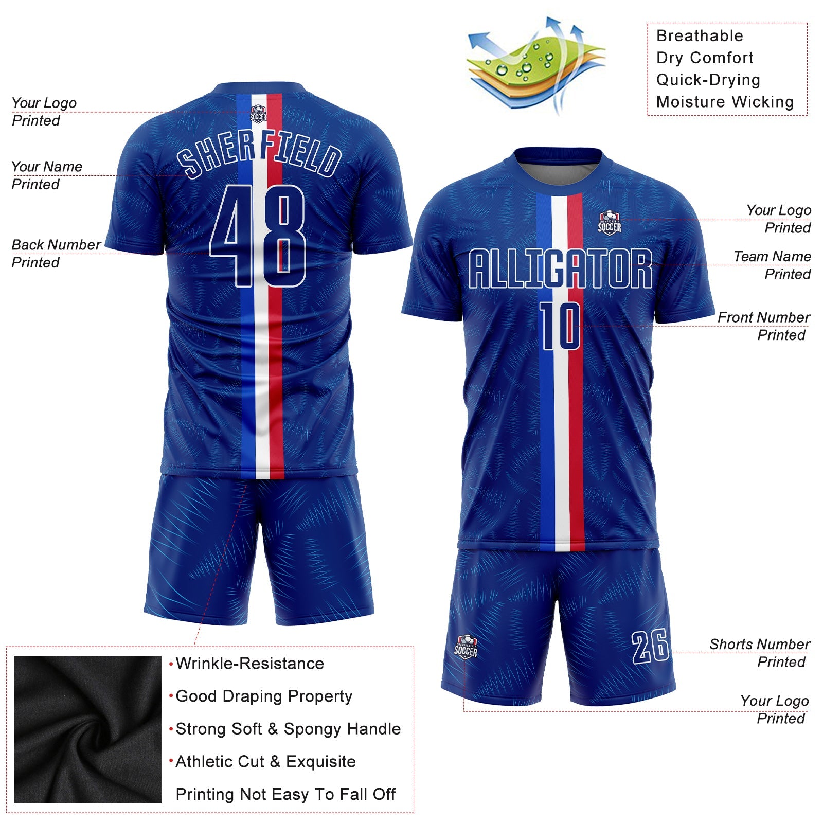 Custom Royal Royal-Red Sublimation Soccer Uniform Jersey view 3