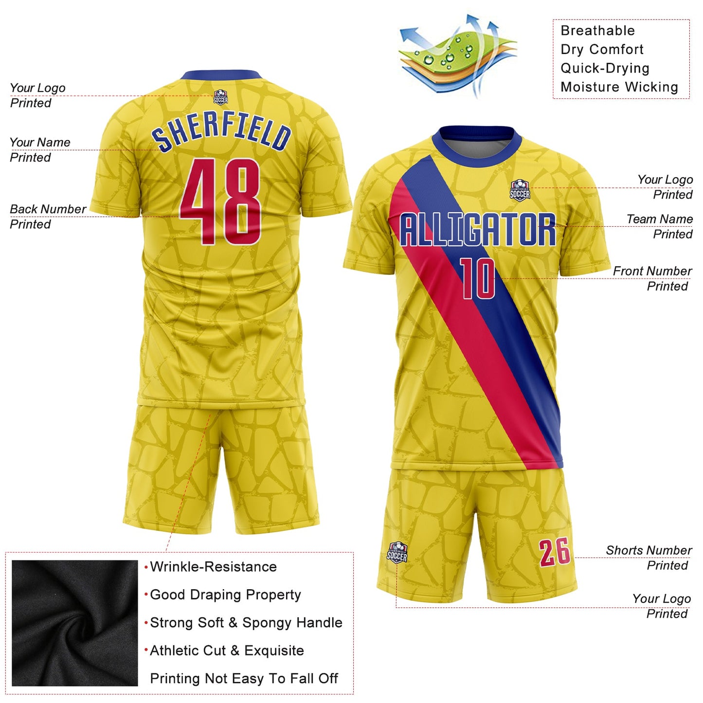 Custom Gold Red-Royal Sublimation Soccer Uniform Jersey view 3