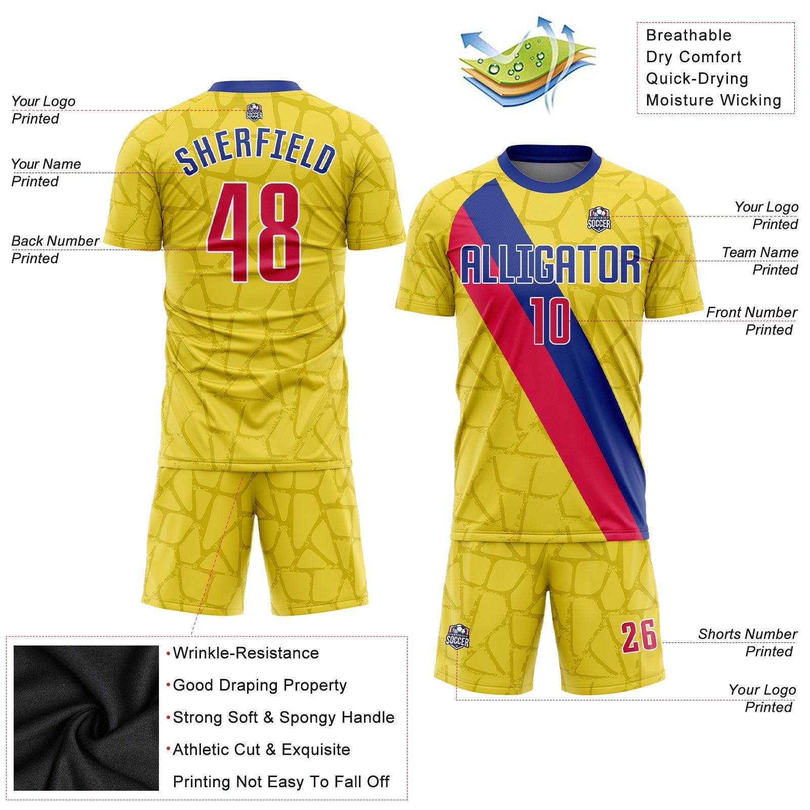 Custom Gold Red-Royal Sublimation Soccer Uniform Jersey view 3