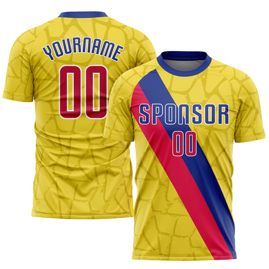 Custom Gold Red-Royal Sublimation Soccer Uniform Jersey - Main View
