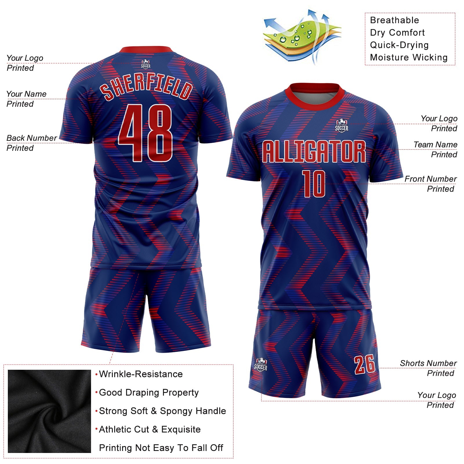 Custom Navy Red-White Sublimation Soccer Uniform Jersey view 3