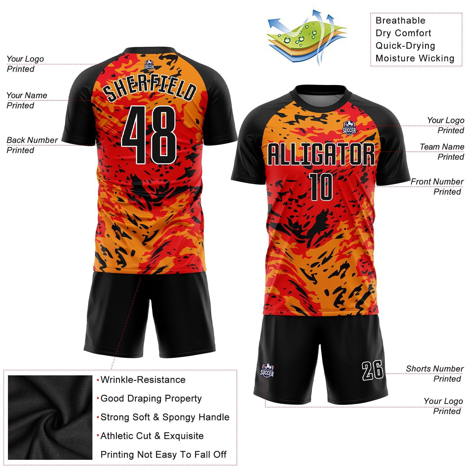 Custom Red Black-Gold Sublimation Soccer Uniform Jersey view 3