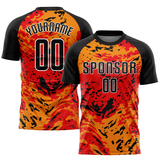 Custom Red Black-Gold Sublimation Soccer Uniform Jersey - Main View