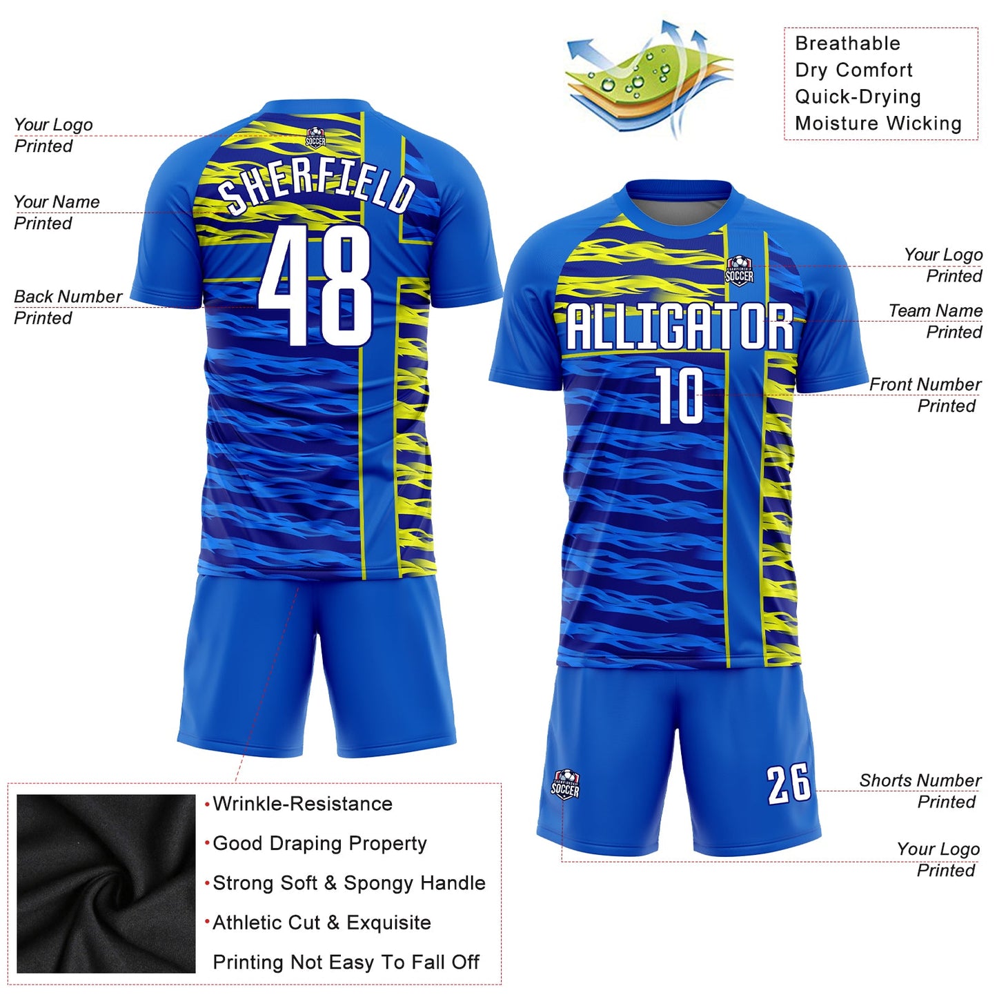 Custom Royal White Navy-Gold Sublimation Soccer Uniform Jersey view 3