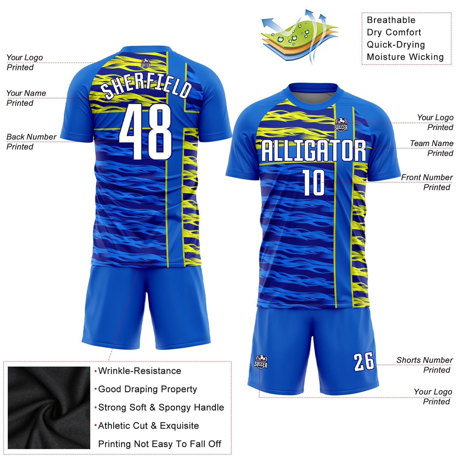 Custom Royal White Navy-Gold Sublimation Soccer Uniform Jersey view 3