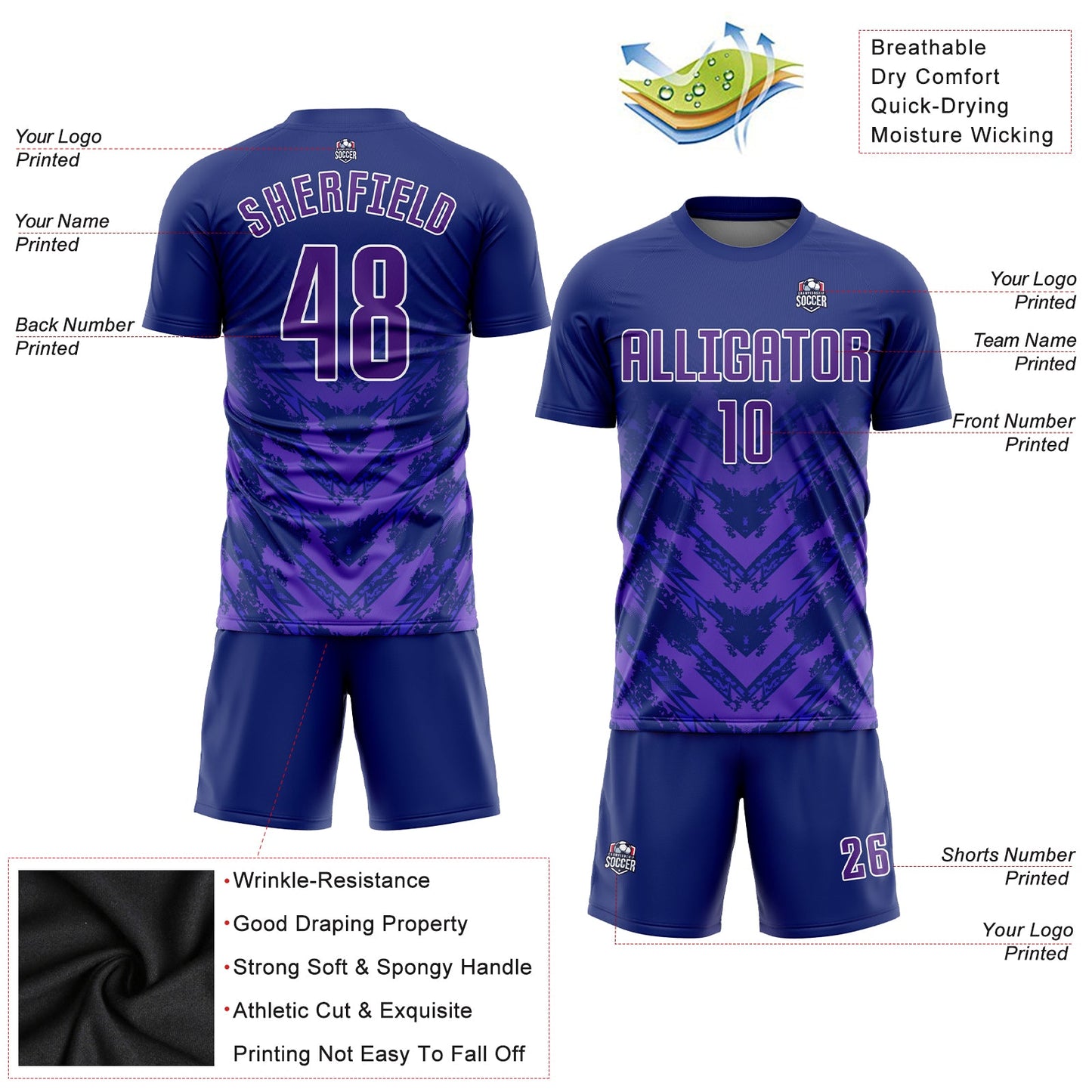 Custom Navy Purple-White Sublimation Soccer Uniform Jersey view 3