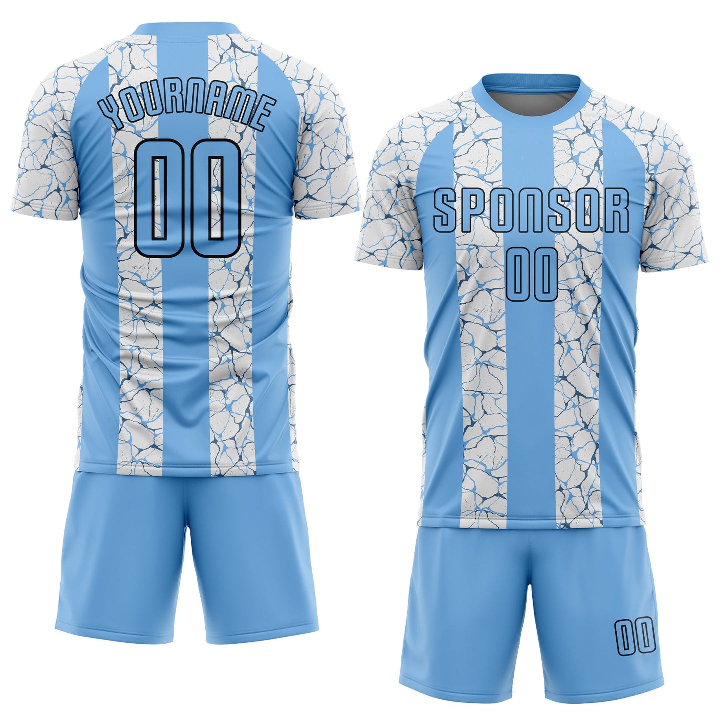 Custom Light Blue Black-White Sublimation Soccer Uniform Jersey view 2