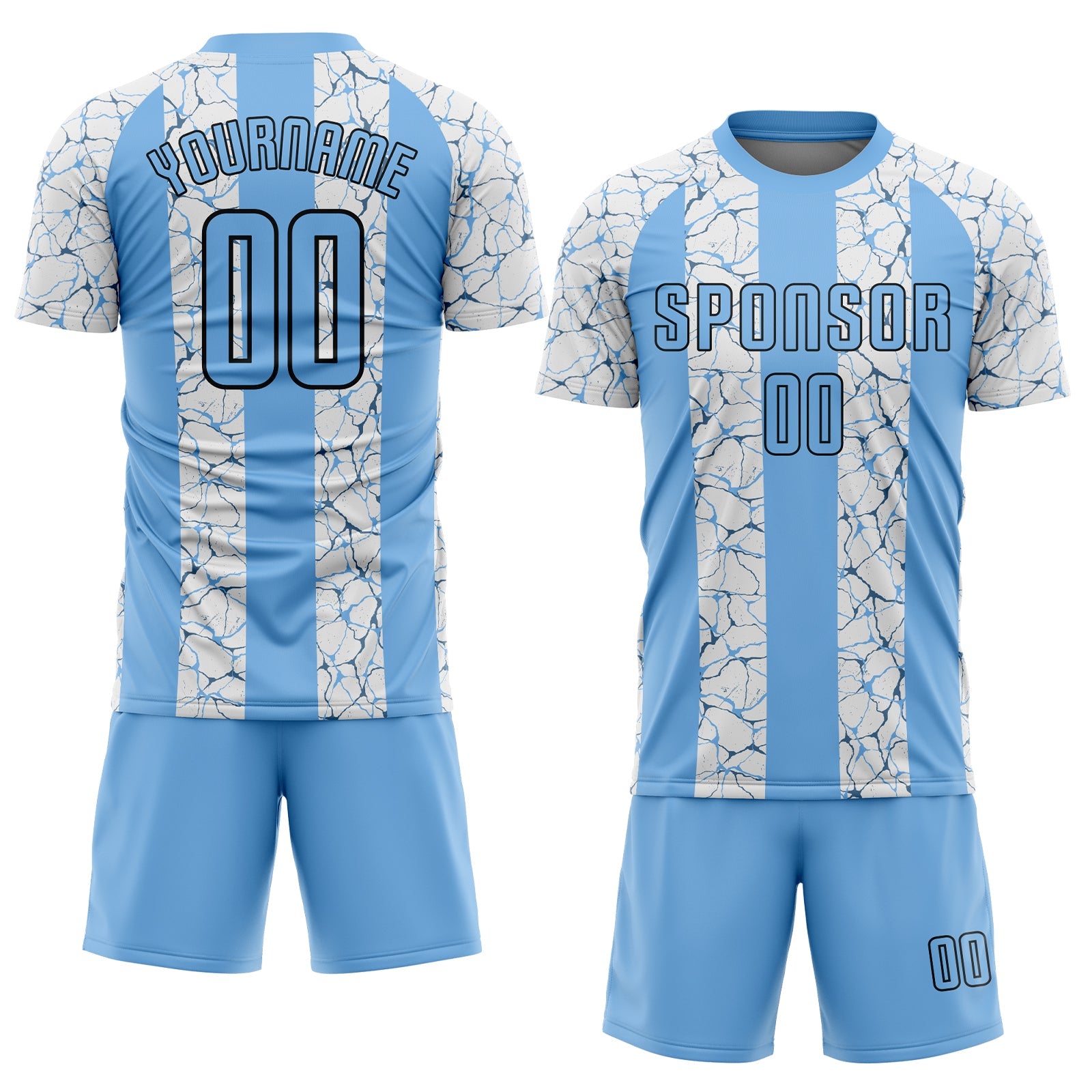 Custom Light Blue Black-White Sublimation Soccer Uniform Jersey view 2