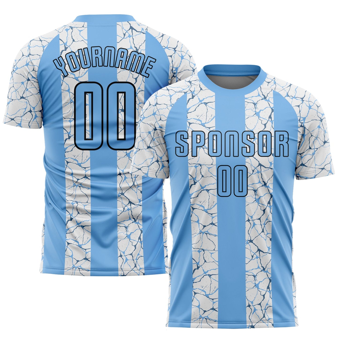 Custom Light Blue Black-White Sublimation Soccer Uniform Jersey - Main View