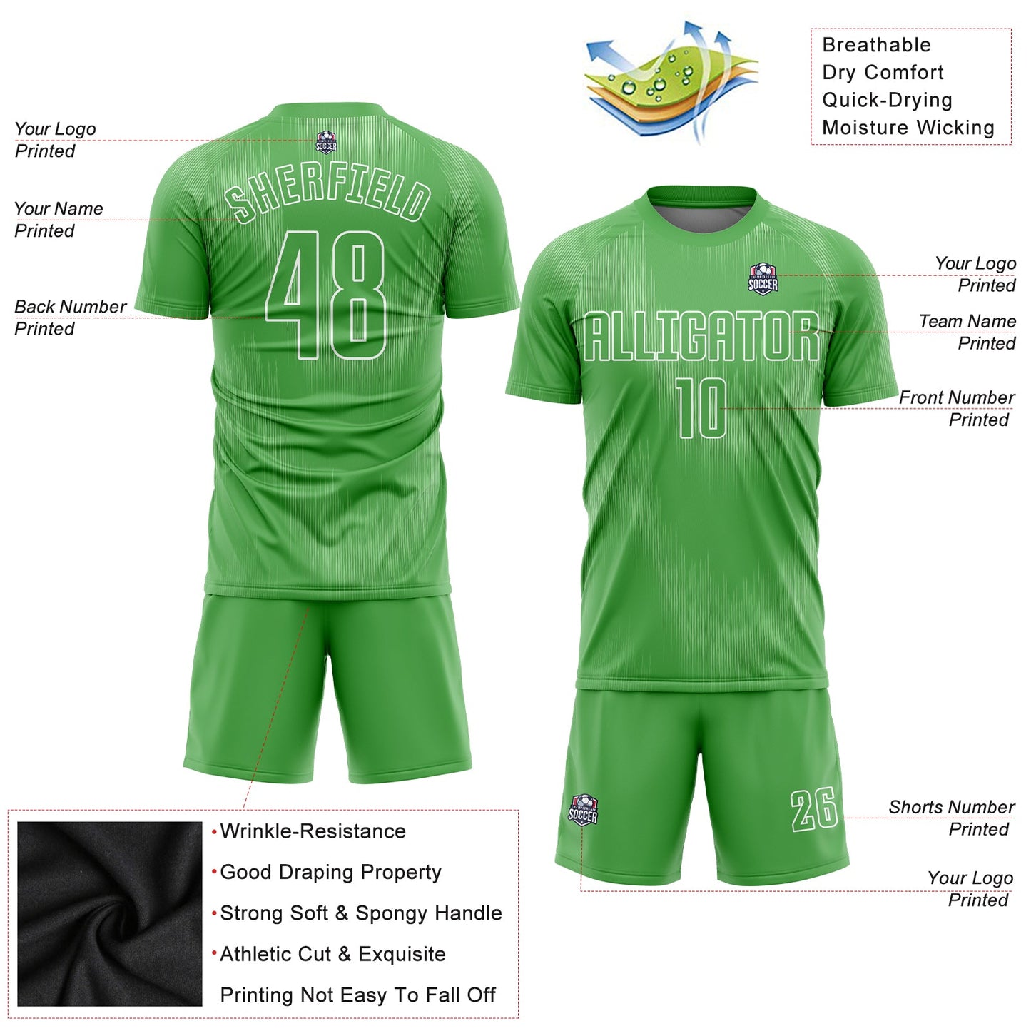 Custom Neon Green Neon Green-White Sublimation Soccer Uniform Jersey view 3