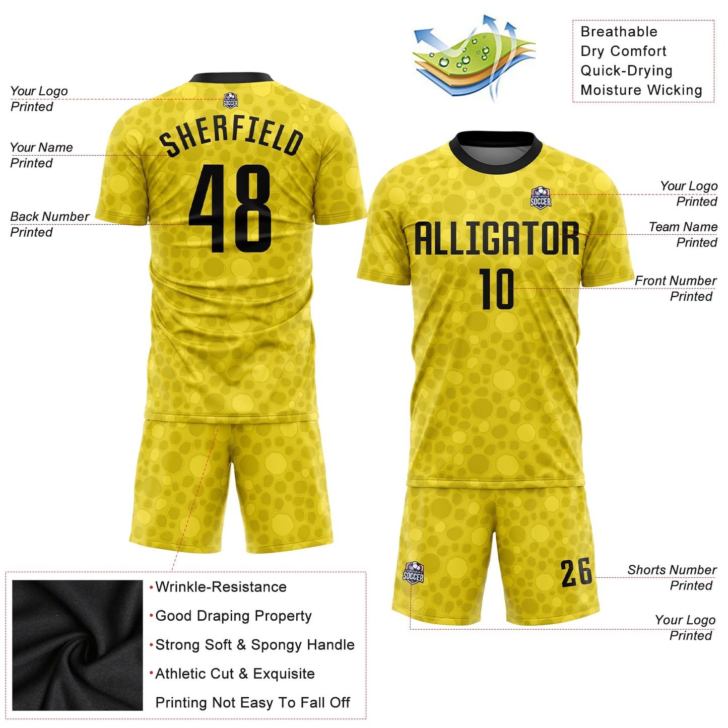 Custom Gold Black Sublimation Soccer Uniform Jersey view 3