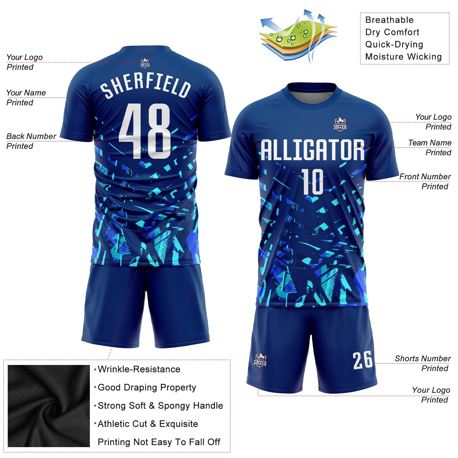 Custom Royal White-Lakes Blue Sublimation Soccer Uniform Jersey view 3