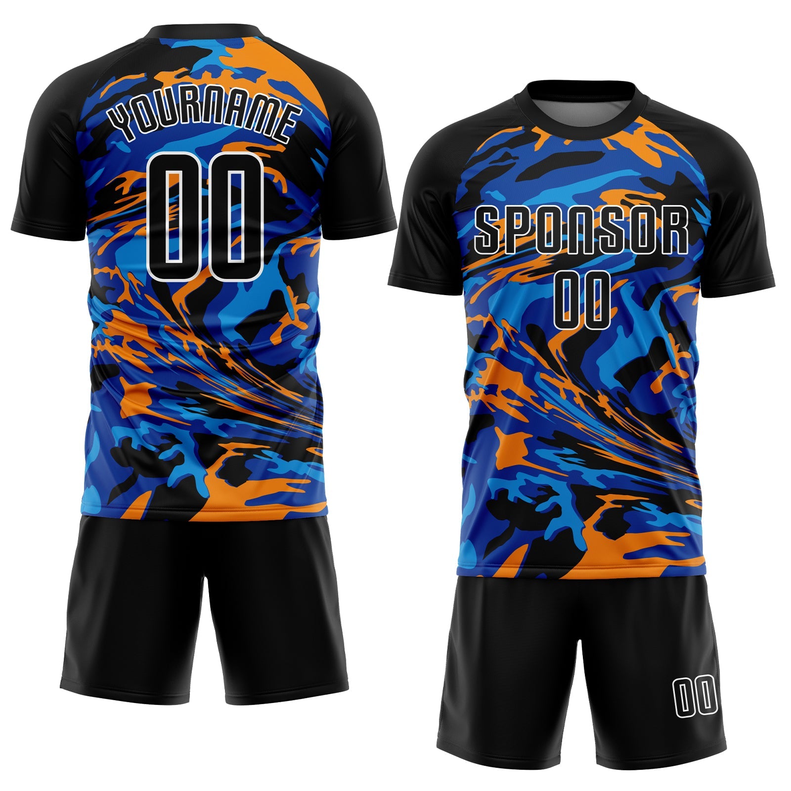 Custom Black Black Royal-Orange Sublimation Soccer Uniform Jersey view 2