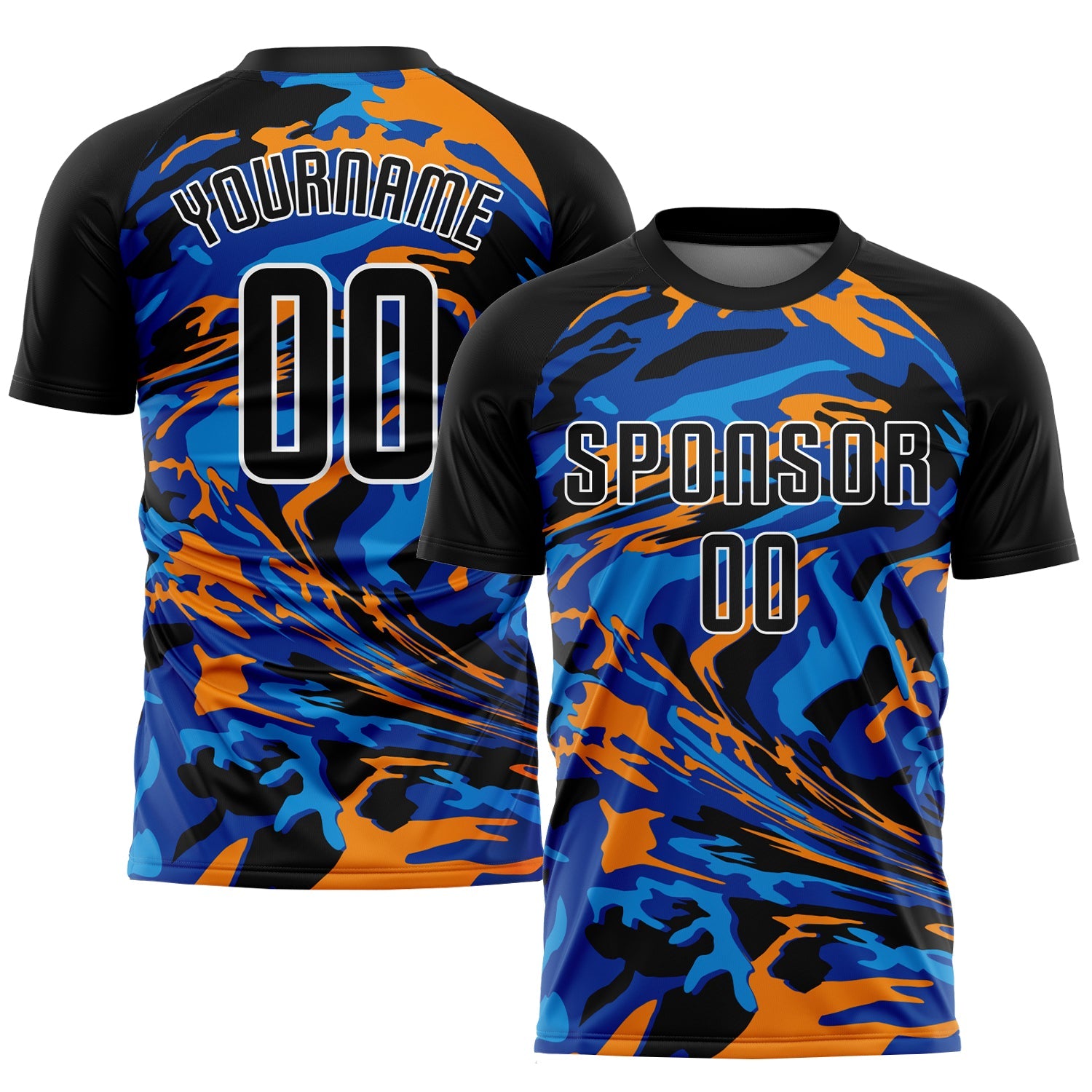 Custom Black Black Royal-Orange Sublimation Soccer Uniform Jersey - Main View