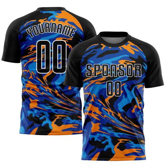 Custom Black Black Royal-Orange Sublimation Soccer Uniform Jersey - Main View