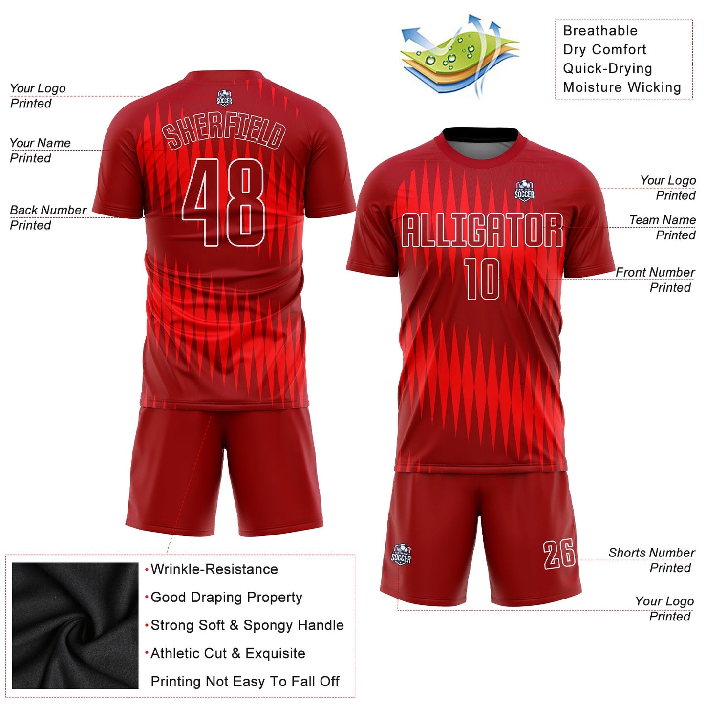 Custom Red Crimson-White Sublimation Soccer Uniform Jersey view 3