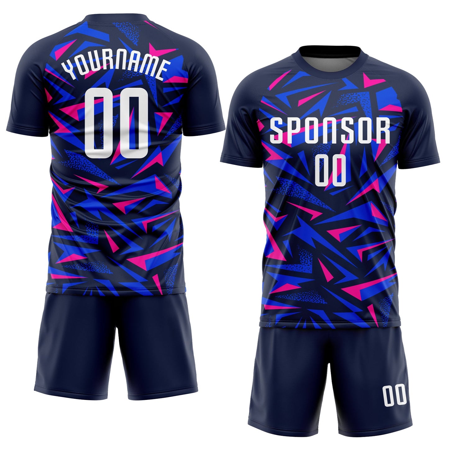 Custom Navy White-Pink Sublimation Soccer Uniform Jersey view 2