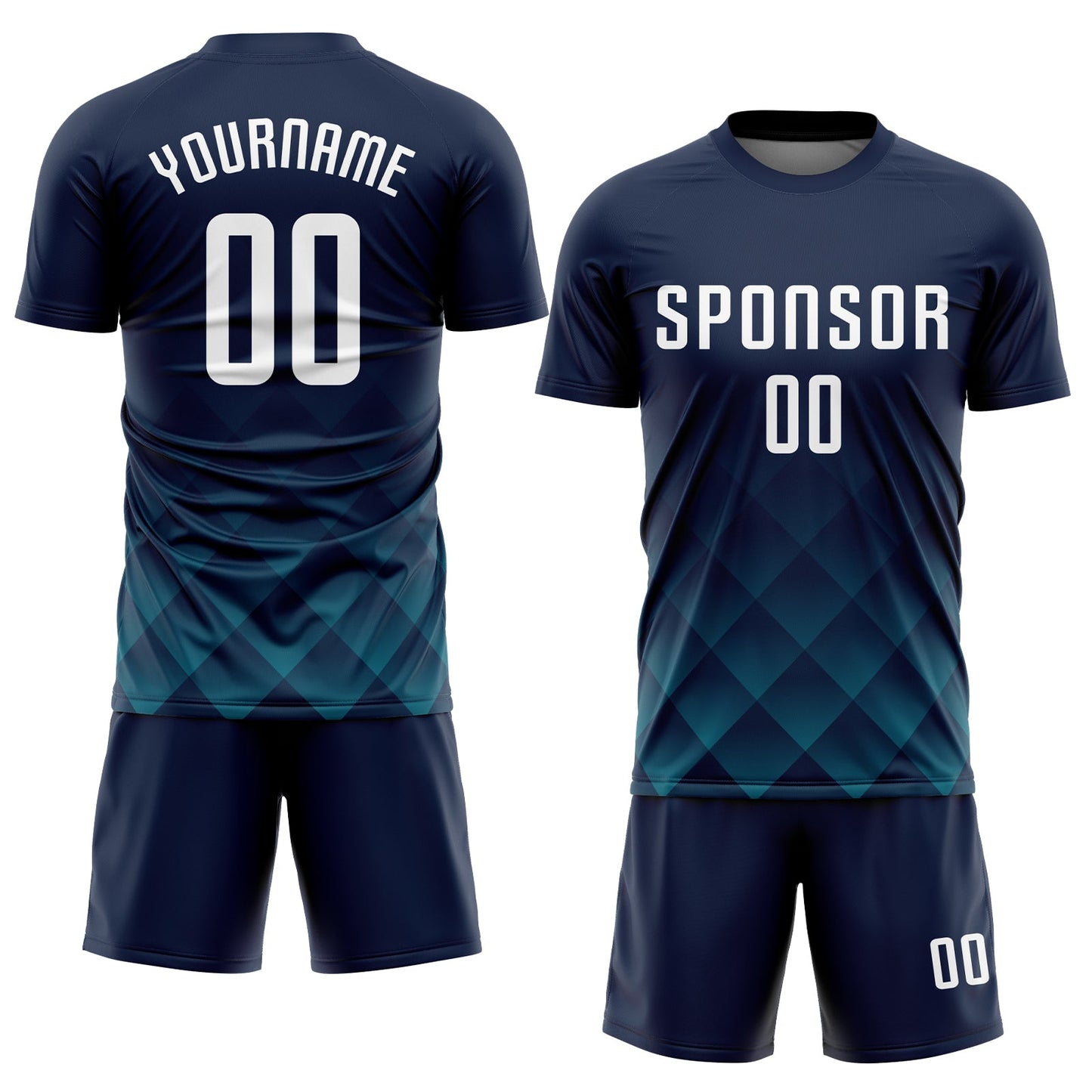 Custom Navy White-Teal Sublimation Soccer Uniform Jersey view 2