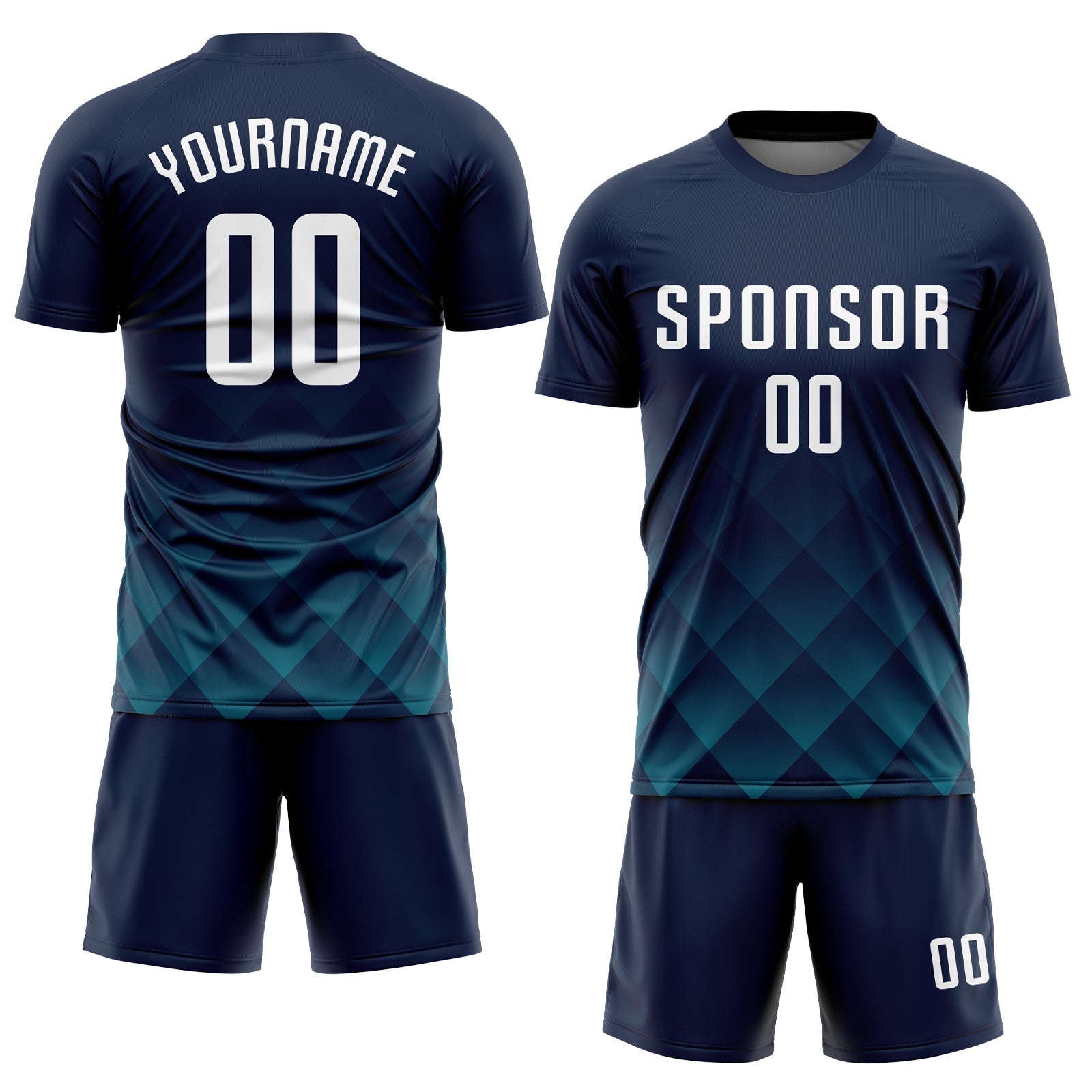 Custom Navy White-Teal Sublimation Soccer Uniform Jersey view 2