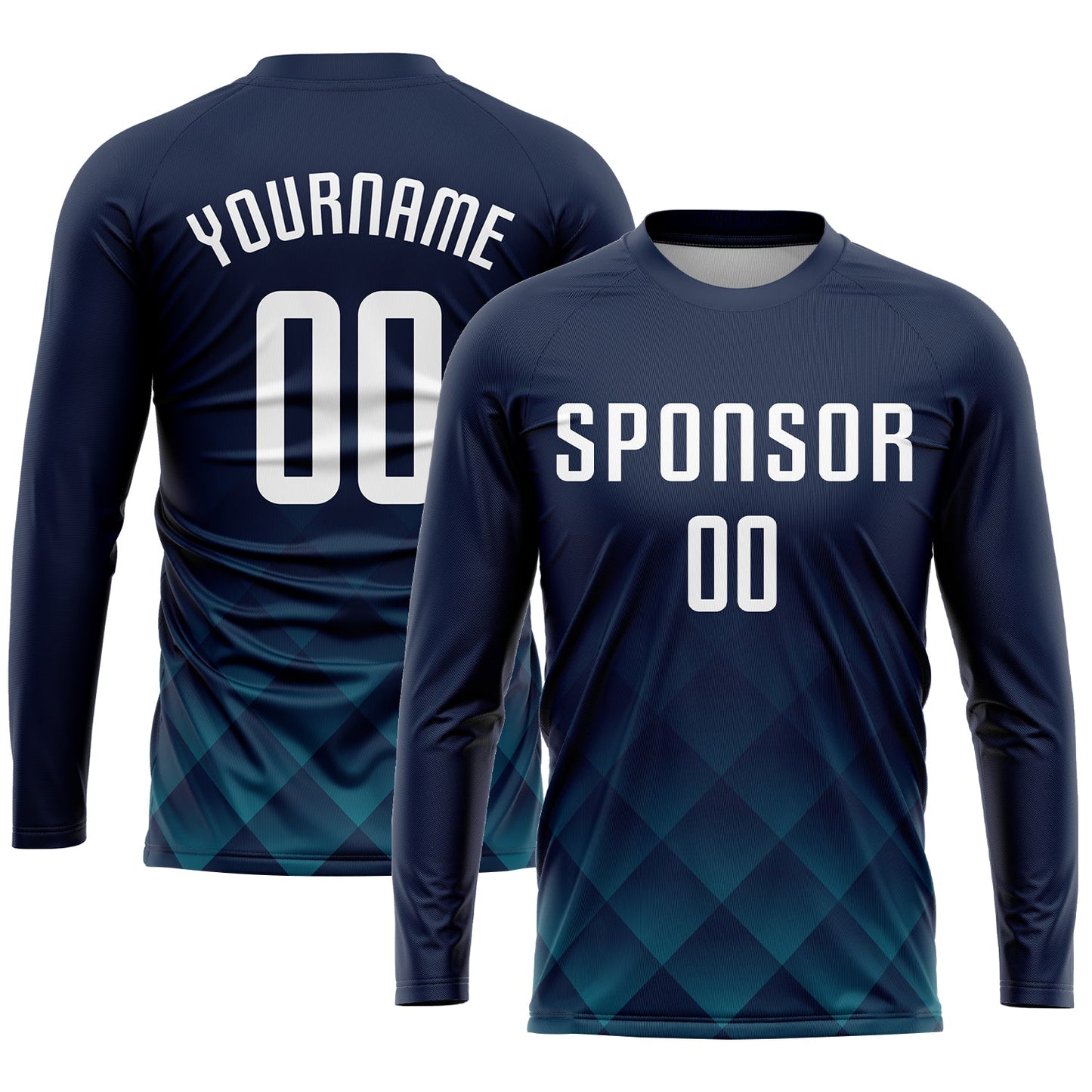 Custom Navy White-Teal Sublimation Soccer Uniform Jersey view 3