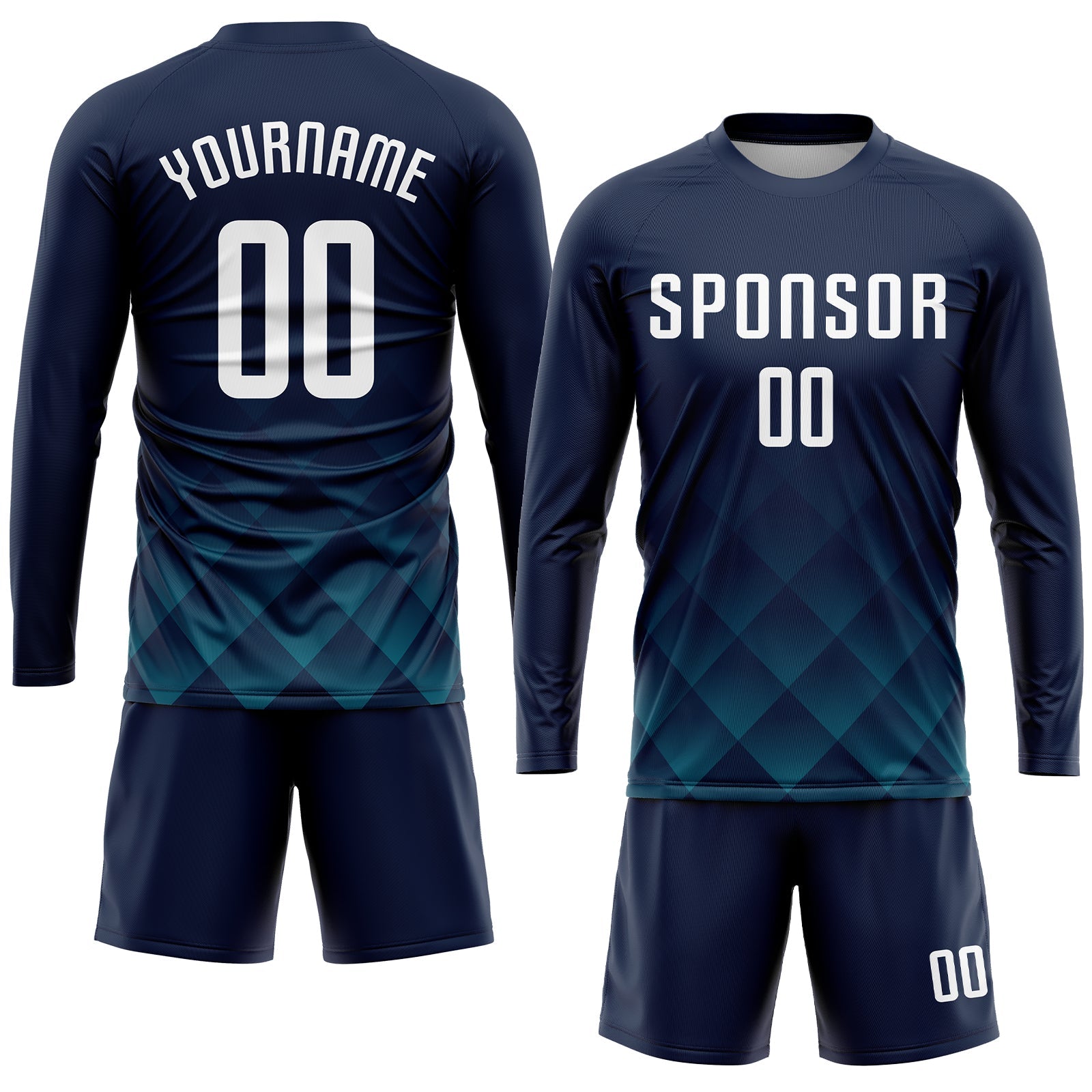 Custom Navy White-Teal Sublimation Soccer Uniform Jersey view 4