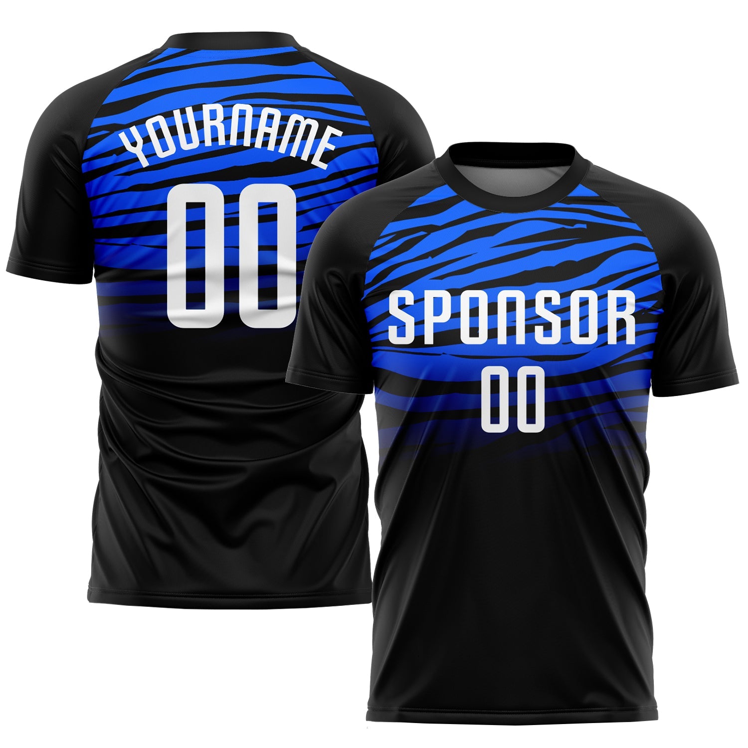 Custom Black White-Royal Sublimation Soccer Uniform Jersey - Main View