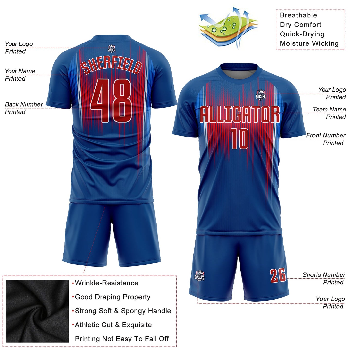 Custom Royal Red-White Sublimation Soccer Uniform Jersey view 3