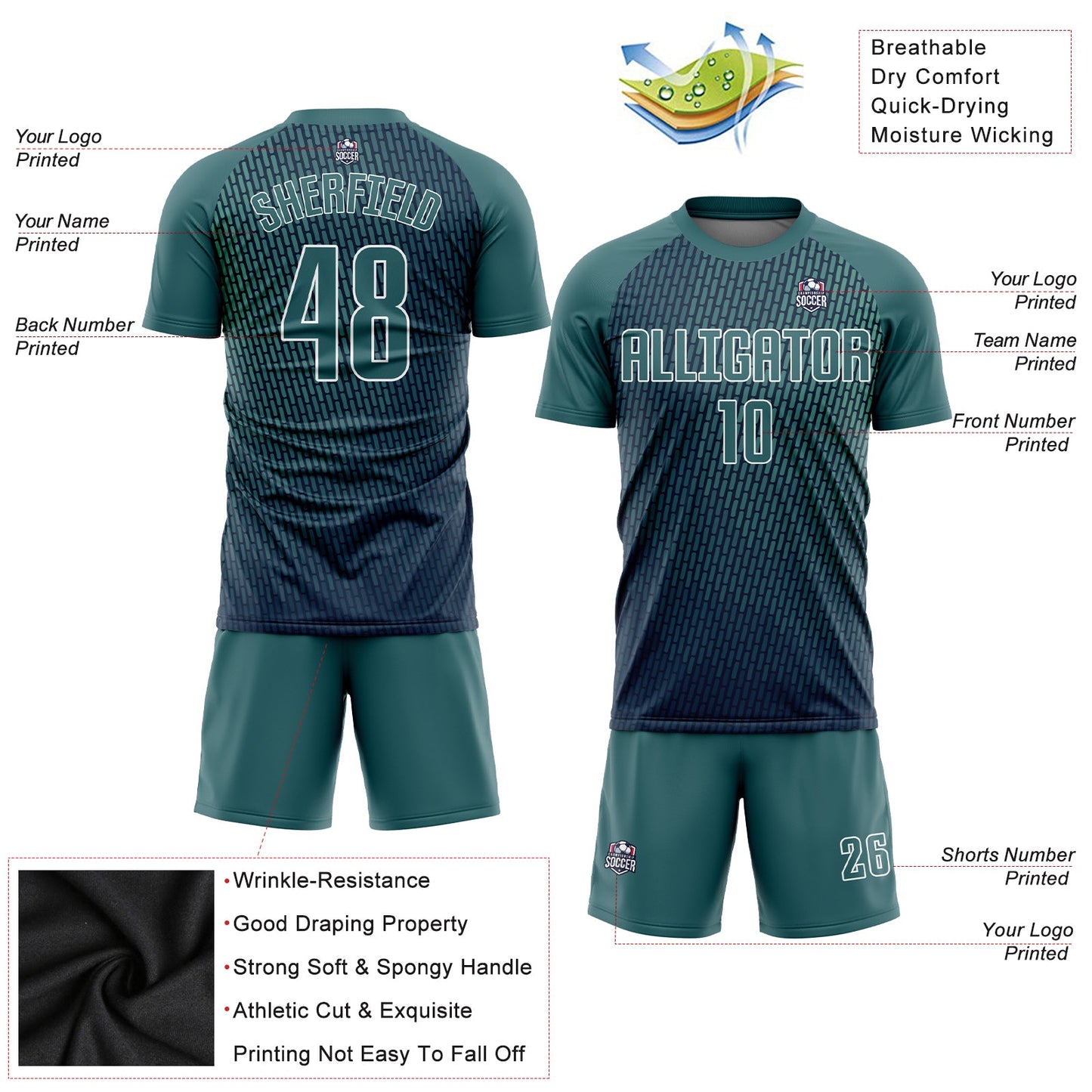 Custom Teal White Sublimation Soccer Uniform Jersey view 3